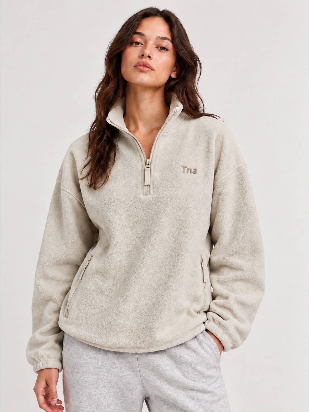 Aritzia Tna Sno Polar 1/4 Zip Polartec Fleece Pullover Cream Beige S